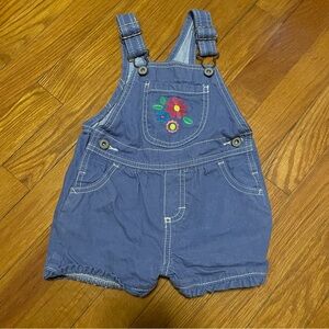 Vintage OshKosh B'gosh Purple Girl’s 18M Overalls Shorts with Floral Embroidery